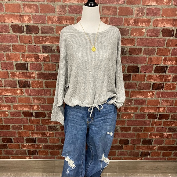 🎄🎁Cozy Dolman Sleeve Ribbed Top - Light Grey - Picture 8 of 11